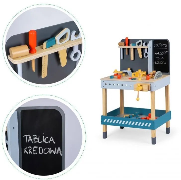 Drevená dielňa s náradím + 47 prvkov