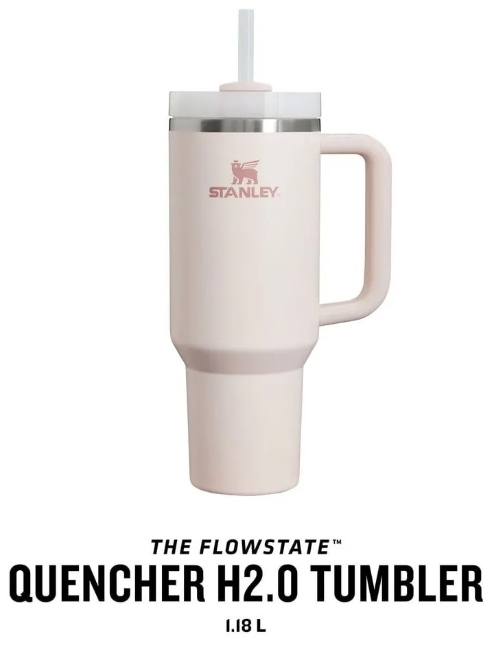 Svetloružová termoska so slamkou z nehrdzavejúcej ocele 1,18 l Quencher H2.0 FlowState Tumbler Rose Quartz – Stanley