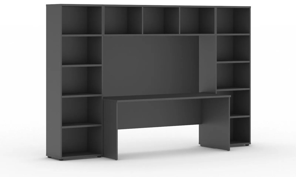 Zostavy knižníc INTEGRO so stolom, nižšie, 2950 x 700/400 x 1920 mm, grafit