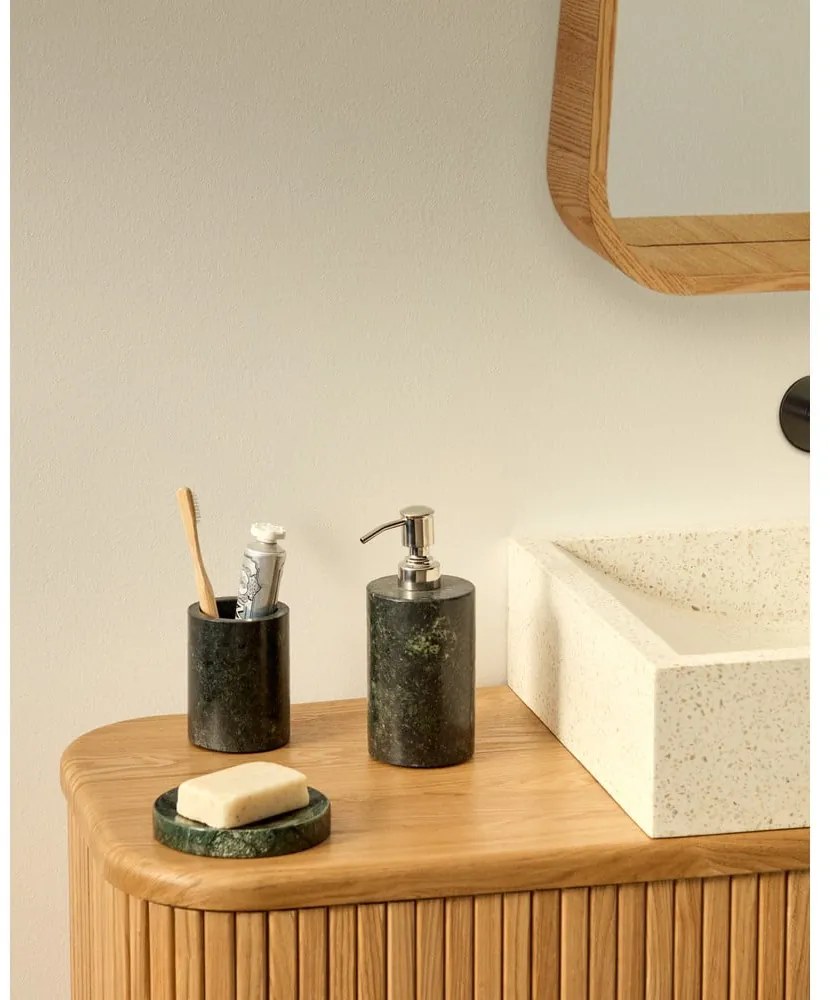 Tmavozelený mramorový téglik na zubné kefky Elenei – Kave Home