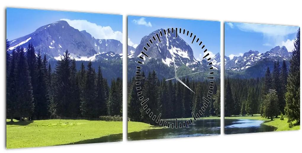 Obraz - Zasnežené vrcholky hôr (s hodinami) (90x30 cm)