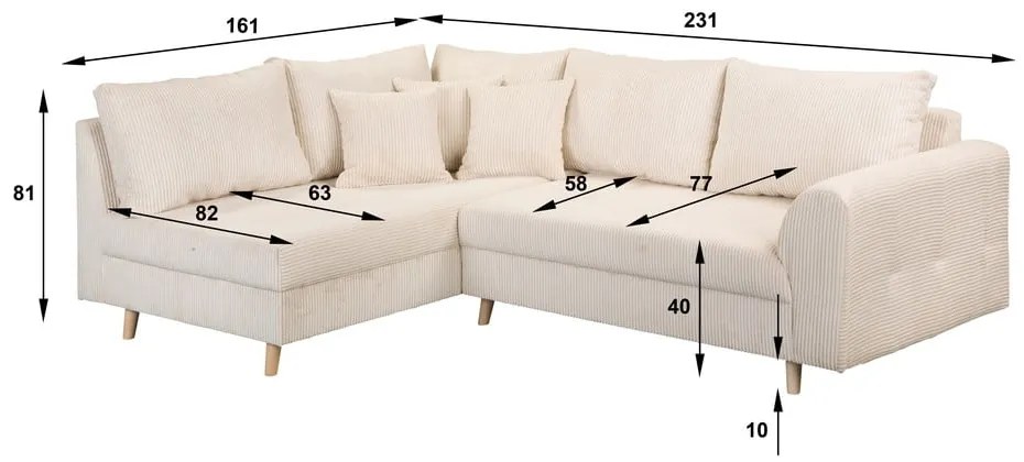 Krémovobiela menčestrová rohová pohovka (ľavý roh) Ariella – Ropez