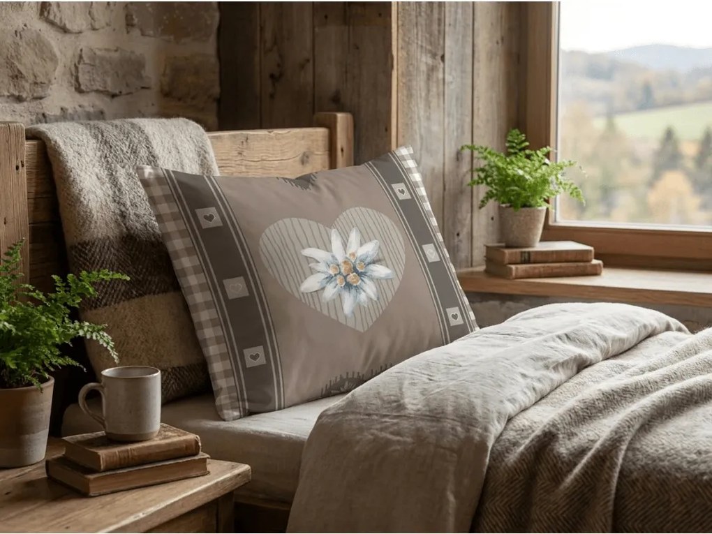 Polybavlnená obliečka na vankúš HEART RETRO POLY 50x70 cm, hnedý