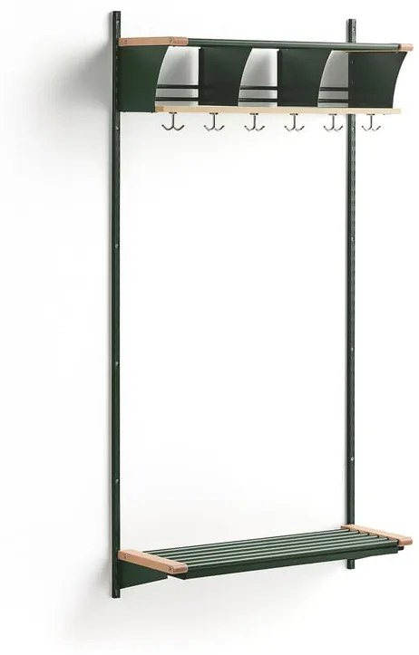 Vešiaková stena JEPPE s 3 priehradkami, základná sekcia, 1790x900x310 mm, zelená/breza