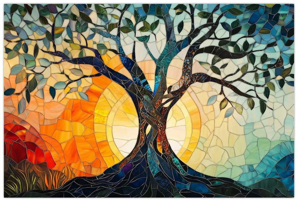 Obraz – Mozaika – slnko a strom I. (90x60 cm)