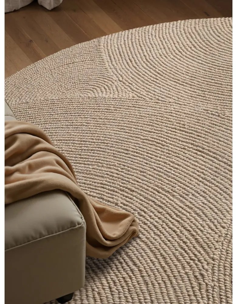 Béžový ručne tkaný vlnený okrúhly koberec ø 150 cm Eleni Light Beige – Hanse Home