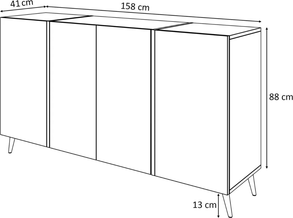 KOMODA SANTINO 4D ČIERNY LESK + ZLATÉ NOŽIČKY 158 cm