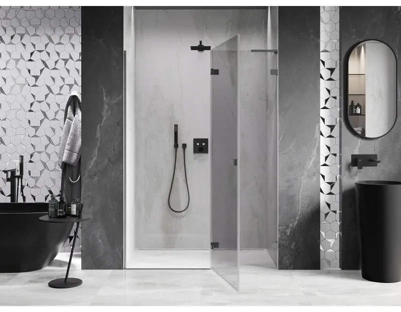 Mexen, Mexen Lunar L výklopné pravé sprchové dvere 135 cm, priehľadné, pištoľovo šedé kartáčované - 834L-135-000-66-00-P