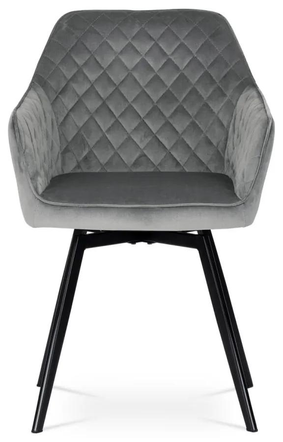 Autronic -  Jedálenská stolička DCH-425 GREY4 sivá zamatová látka, kovové nohy, čierny matný lak