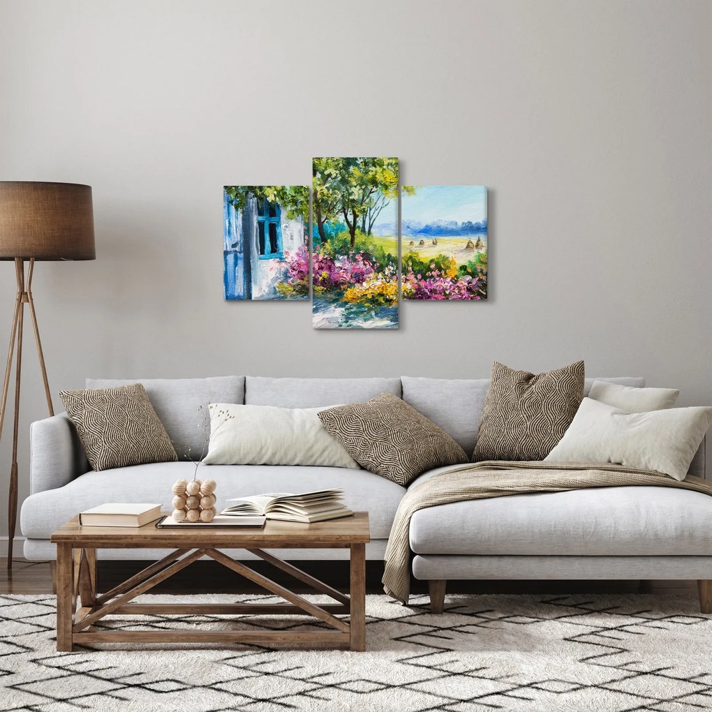 Obraz záhradky pred domom, olejomaľba (90x60 cm)