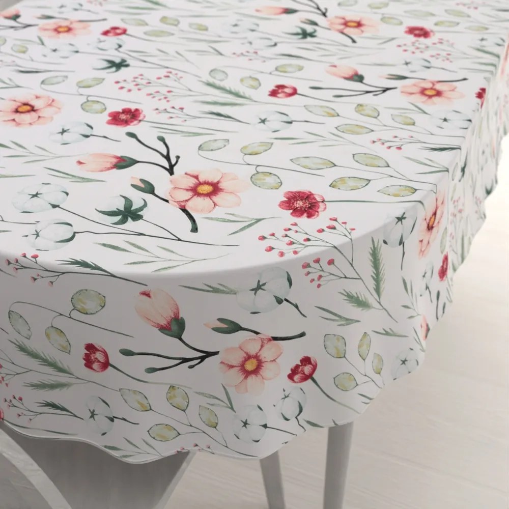 Biante Bavlnený oválny obrus Sandra SA-747 Lúčne kvety na bielom 60x100 cm