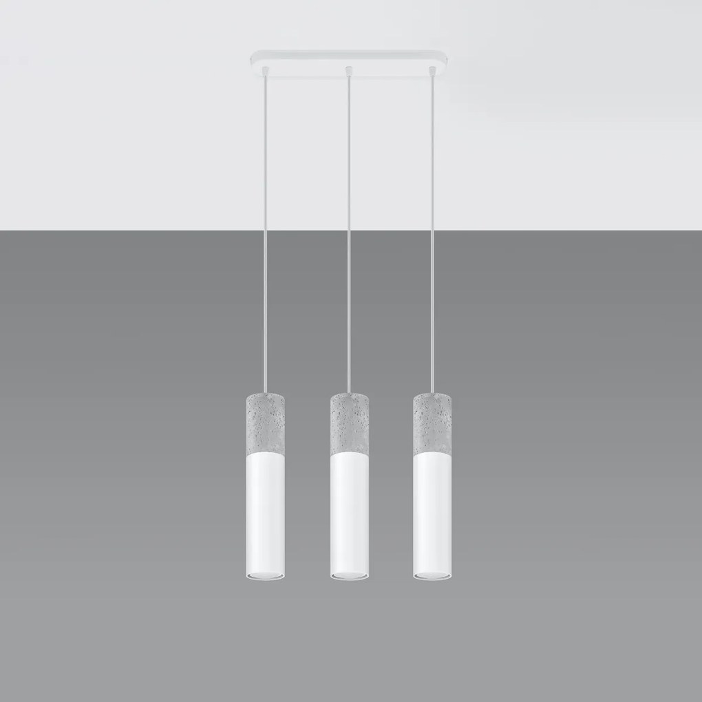 Závesné svietidlo Borgio, 3x betónové/biele kovové tienidlo