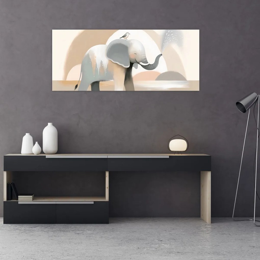 Obraz - Slon v pastelových farbách (120x50 cm)