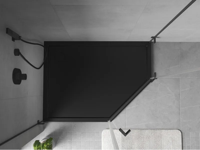 Mexen Flow, päťuholníková sprchová vanička slim 100 x 80 cm, ľavá, čierna matná - 46P708010L