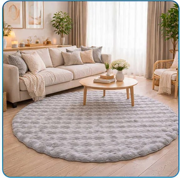 Okrúhly Bublinový koberec Rabbit Buble 120 cm strieborný plyšový