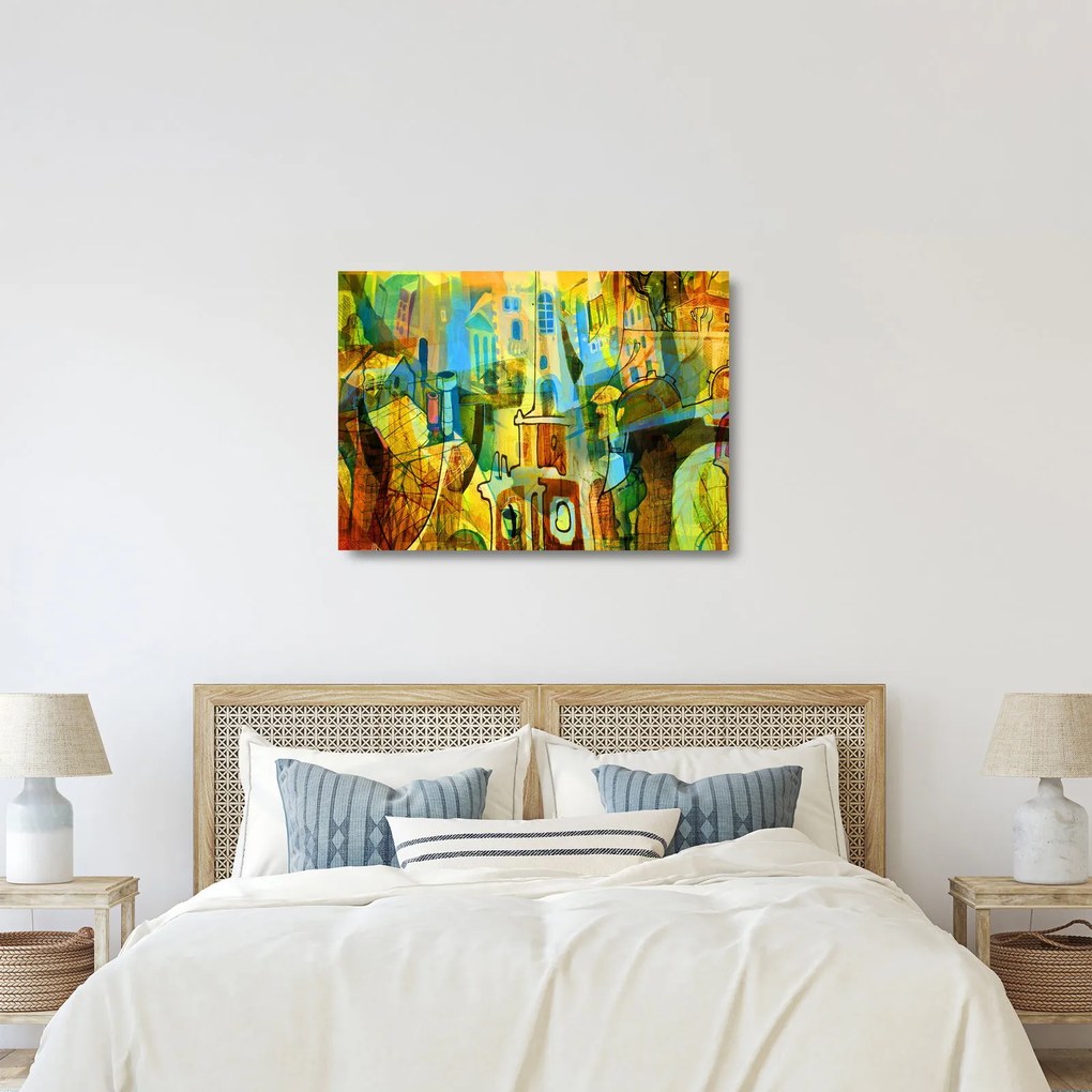 Sklenený obraz - Architektúra, kubistická abstrakcia (70x50 cm)