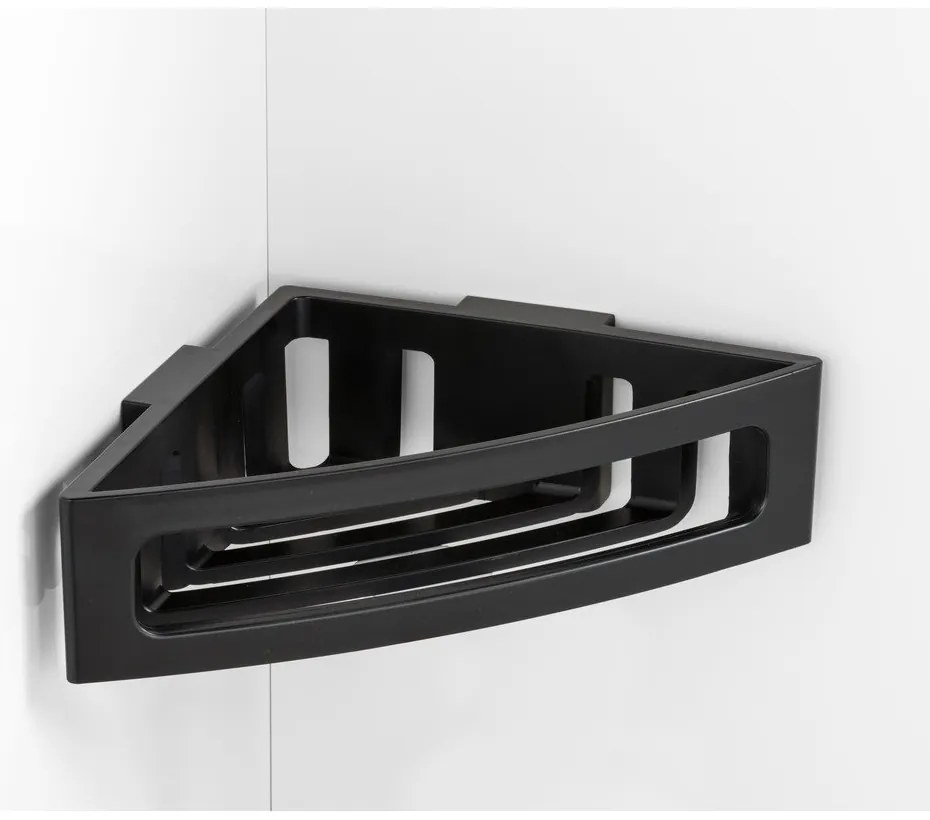 Čierna rohová samodržiaca plastová kúpeľňová polička Bralia - Wenko