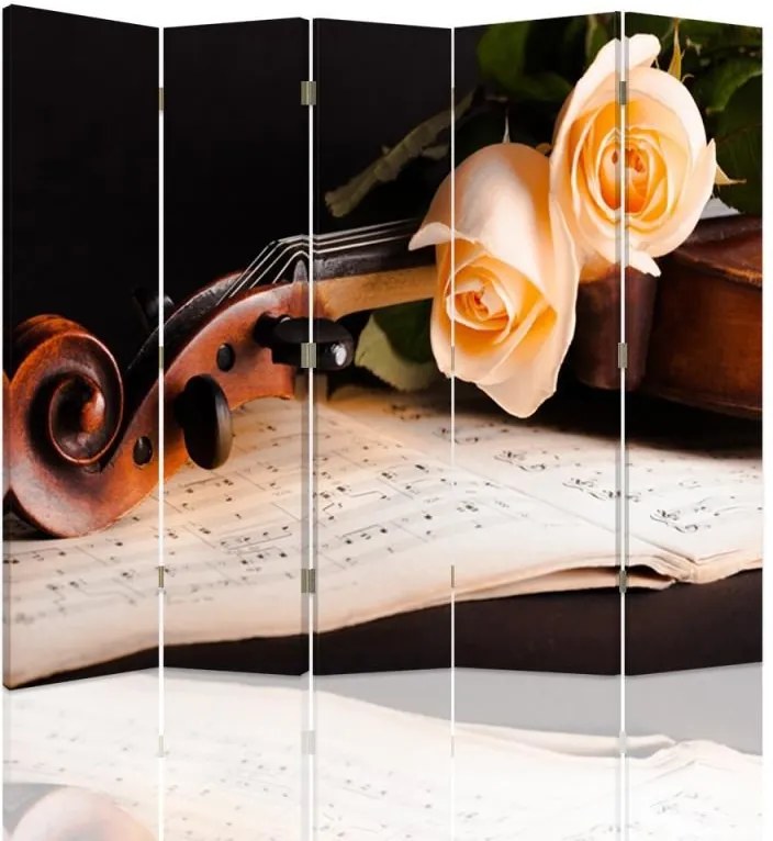 CARO Paraván - Roses On The Violin | päťdielny | jednostranný 180x150 cm