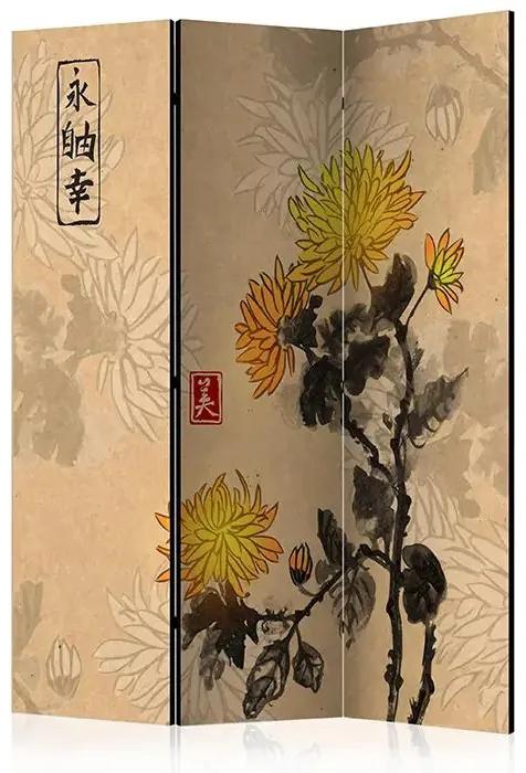 Paraván - Chrysanthemums [Room Dividers] Veľkosť: 135x172, Verzia: Akustický