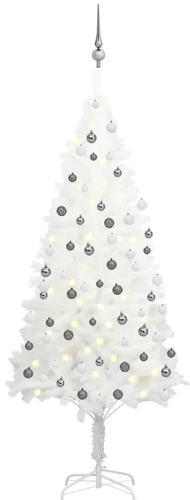 Umelý vianočný stromček s LED a súpravou gulí biely 180 cm 3077720