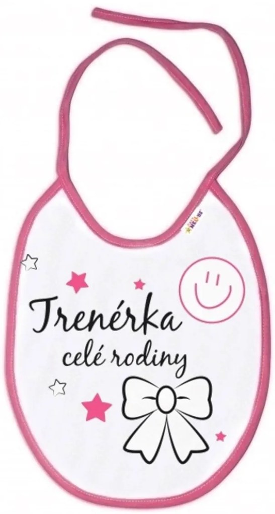 Baby Nellys Nepremokavý podbradník Trenérka celé rodiny, 24 x 27 cm - ružový
