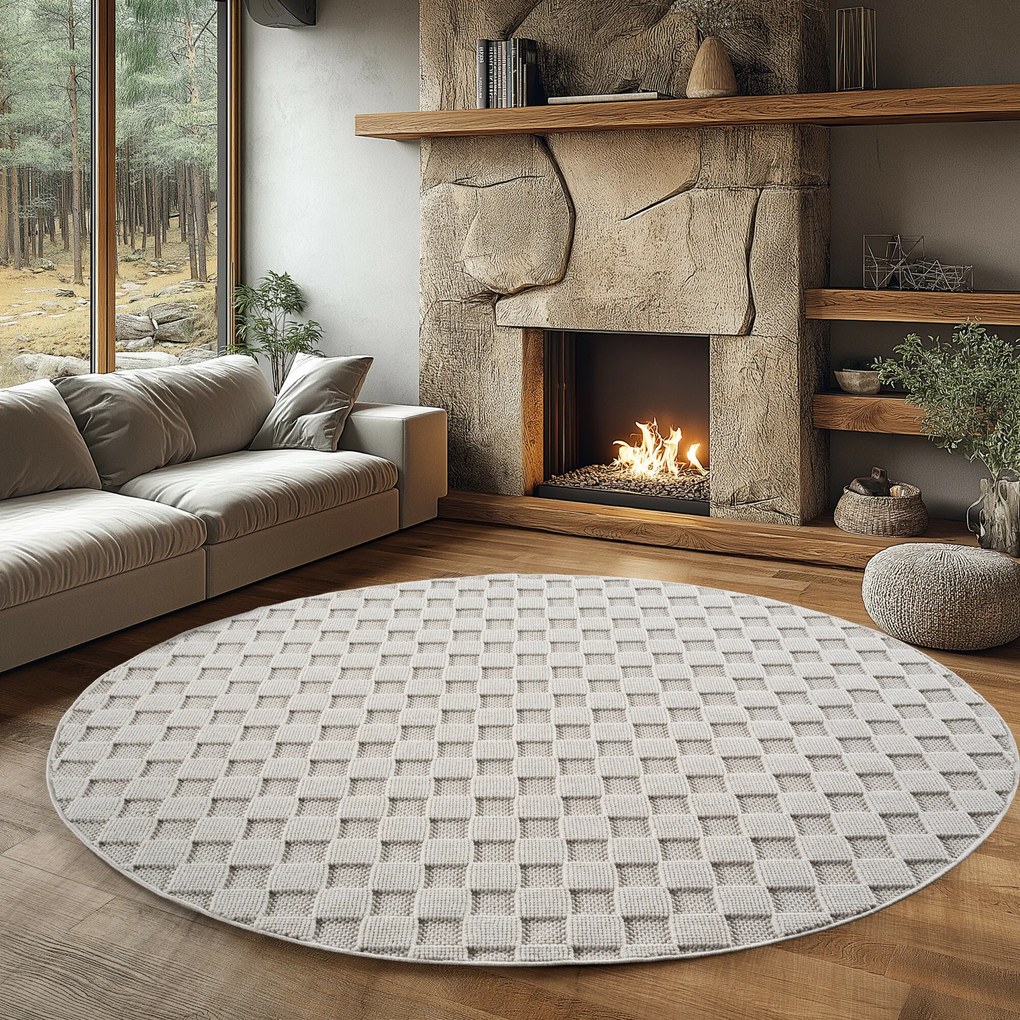 Ayyildiz 💧🛡️200x200 cm Kusový koberec Helix 2203 cream kruh + aplikovaná impregnácia, biela, chodba / predsieň