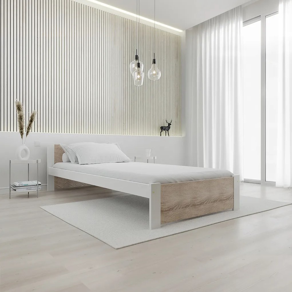 Posteľ IKAROS 90 x 200 cm, biela/dub sonoma Rošt: S latkovým roštom, Matrac: Matrac SOMMERA 18 cm