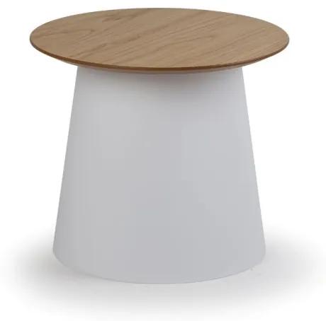 Plastový kávový stolík SETA s drevenou doskou, priemer 490 mm, biely