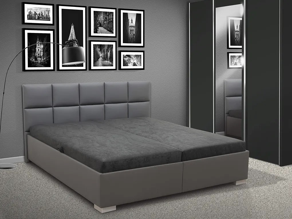 Čalúnená posteľ s úložným priestorom LUXOR 180 eko koža: bílá, peľasť / matrac: HR PENA
