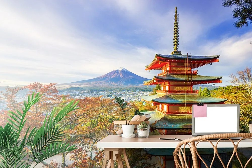 Samolepiaca fototapeta výhľad na Chureito Pagoda a horu Fuji