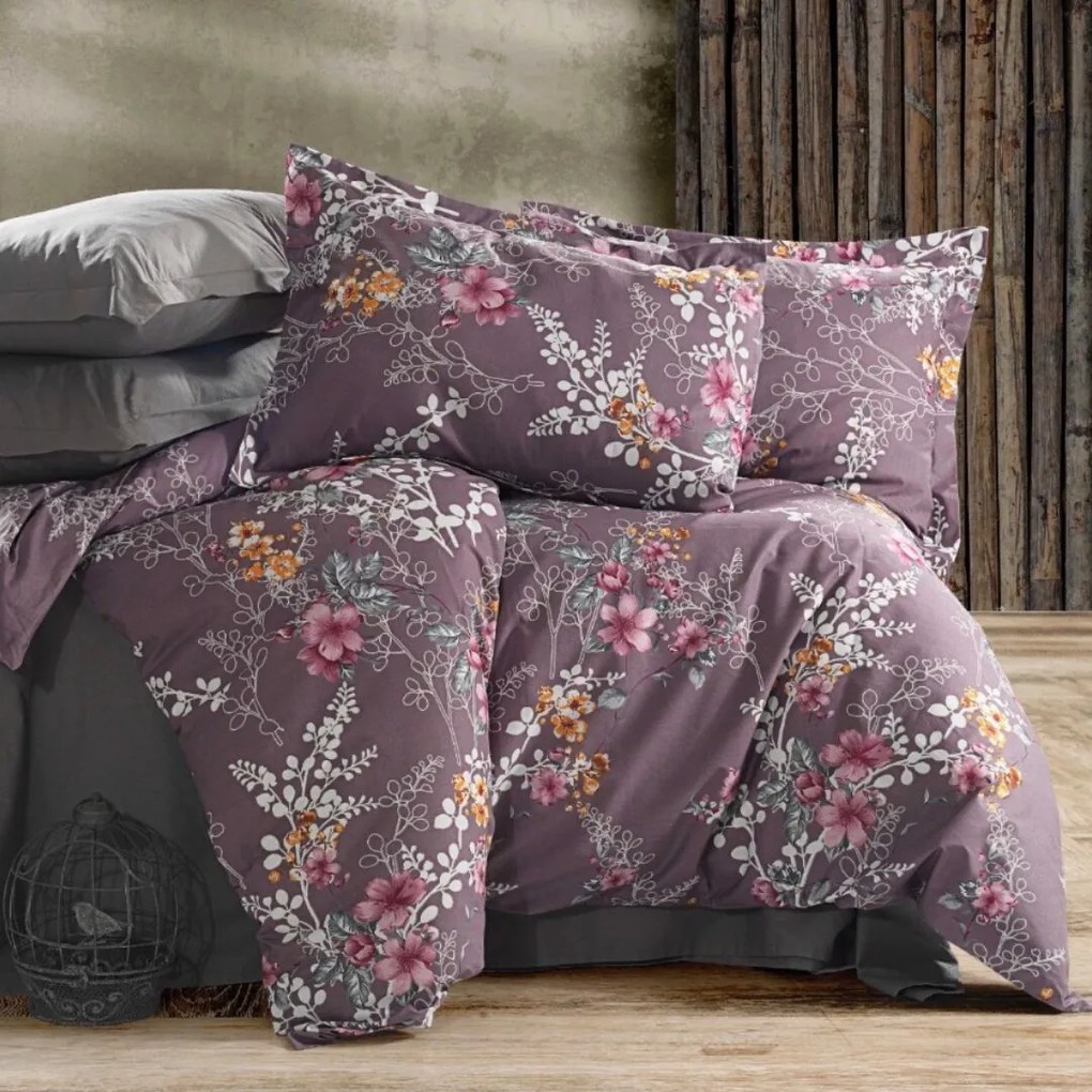 Obliečky bavlnené  Riella lila TiaHome - 1x Vankúš 90x70cm, 1x Paplón 140x200cm