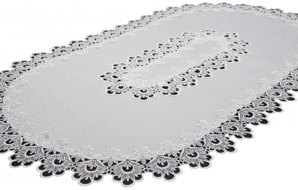 Oválny biely obrus zdobený krajkou Šírka: 60 cm | Dĺžka: 120 cm