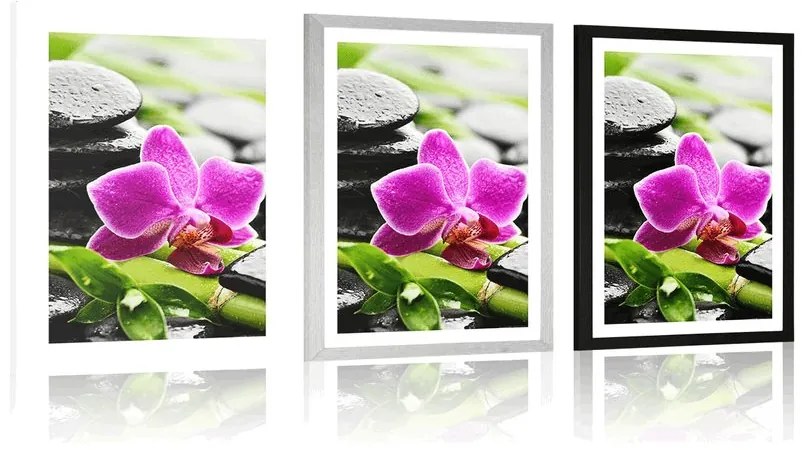 Plagát s paspartou wellness zátišie s fialovou orchideou - 40x60 white