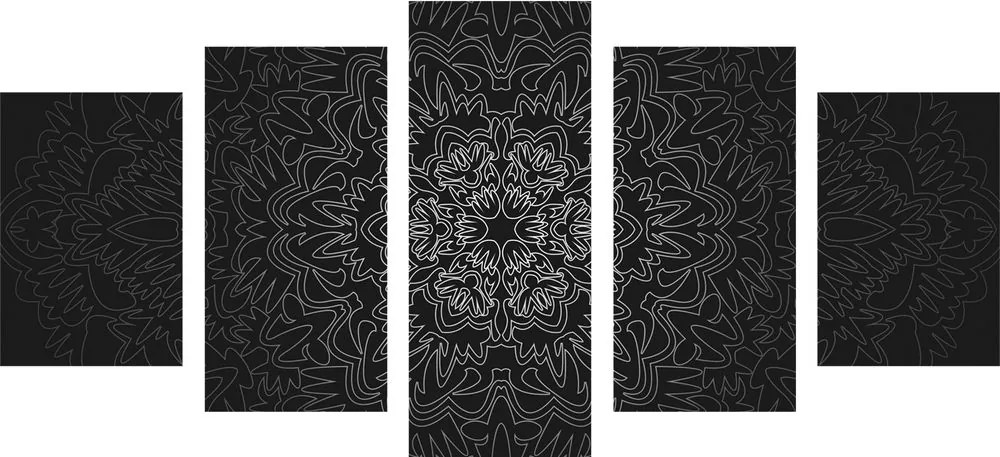 5-dielny obraz ornamentálna Mandala v čiernobielom prevedení