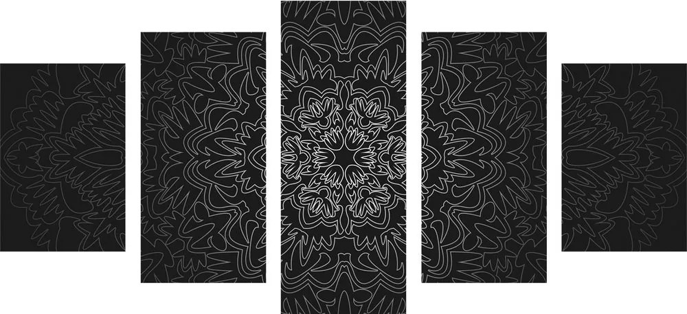 5-dielny obraz ornamentálna Mandala v čiernobielom prevedení
