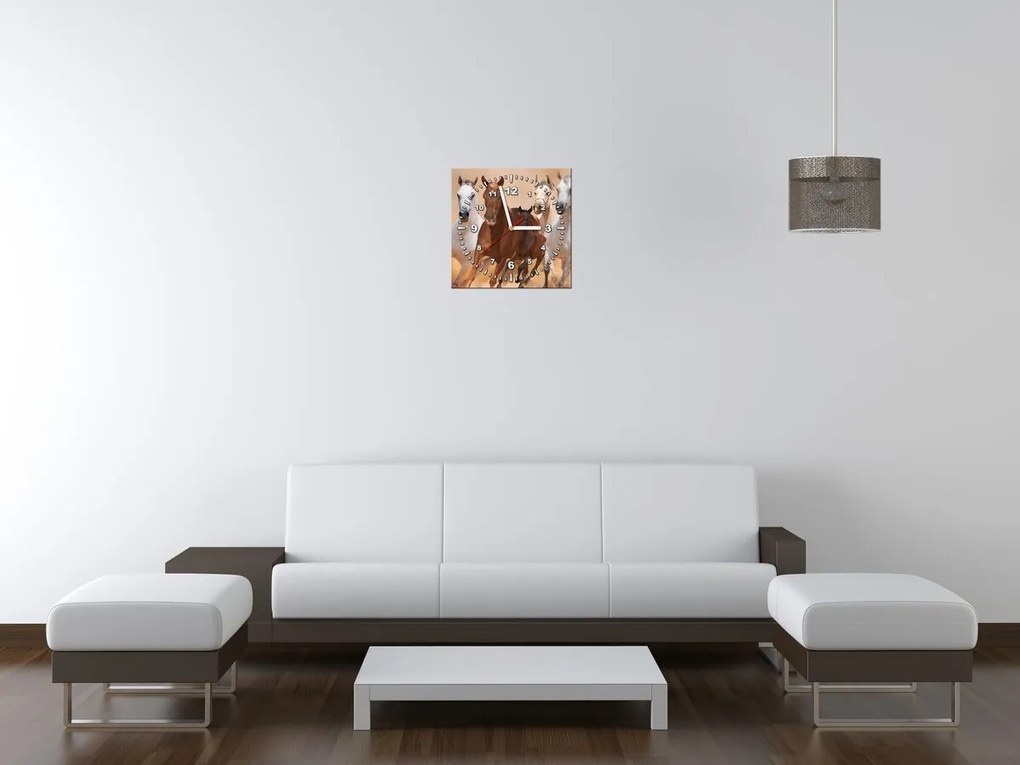 Gario Obraz s hodinami Cválajúce kone Rozmery: 60 x 40 cm
