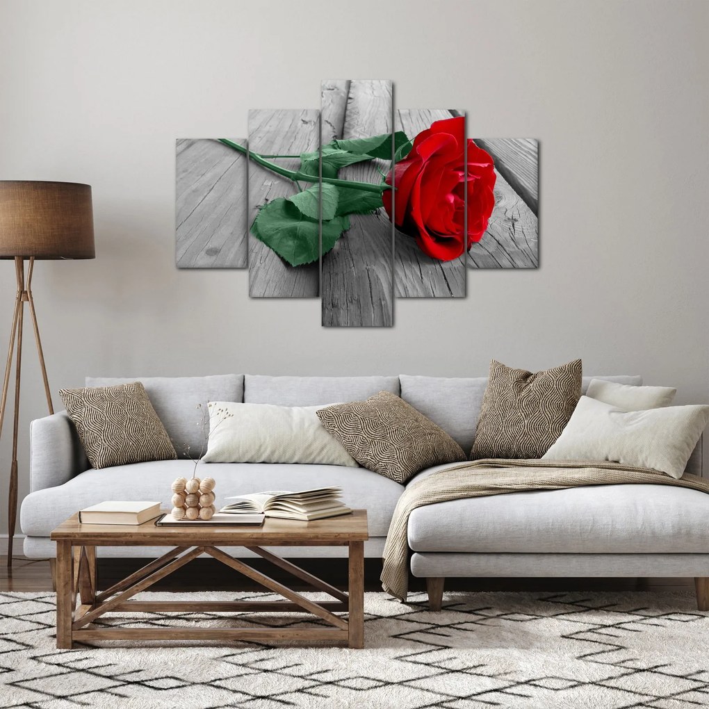 Obraz - Červená ruža so zelenou stonkou (150x105 cm)