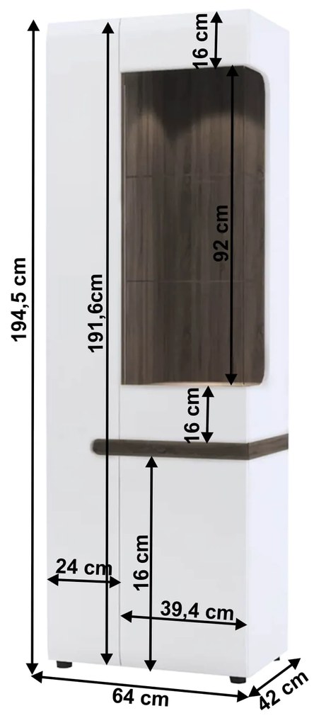 Vitrína Lymoted (biela + dub sonoma tmavý truflový) . Vlastná spoľahlivá doprava až k Vám domov. 1064008
