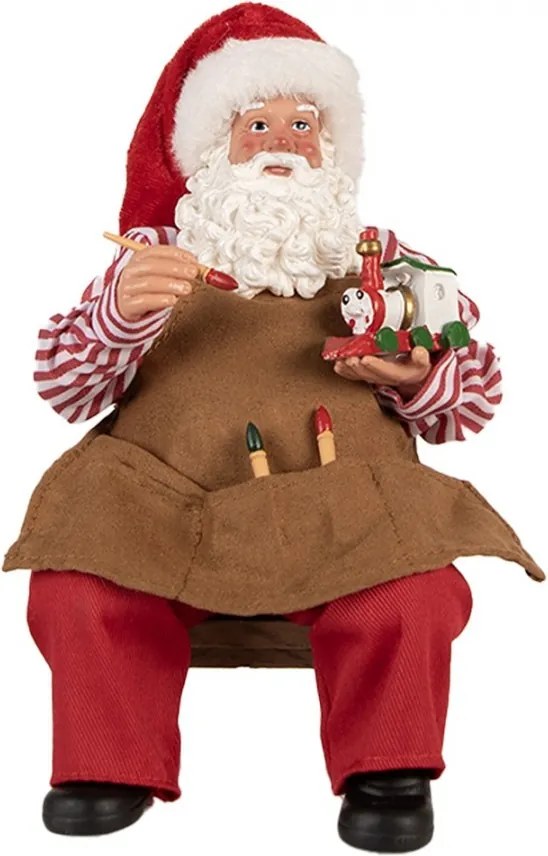Červená vianočná dekorácia figúrka Santa Claus maľujúca mašinku - 13*10*28 cm