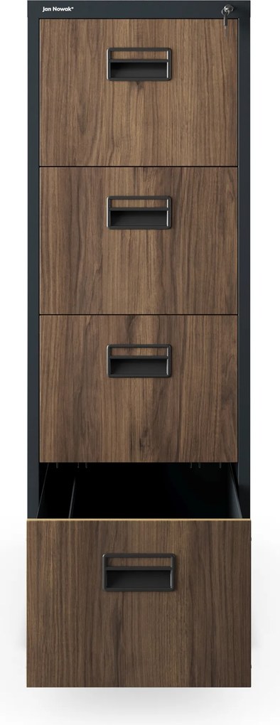 Kovová kartotéková skriňa so 4 zásuvkami, antracitová/orechová, 460x1320x620 mm: SARA Eco Design
