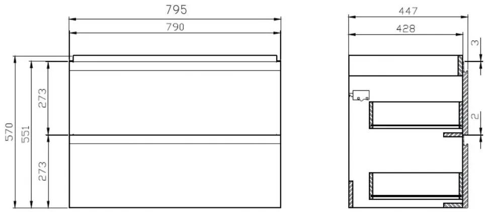 Cersanit Moduo SET, závesná skrinka 80x45x62 cm + umývadlo 80cm, antracitová matná, S801-487-DSM