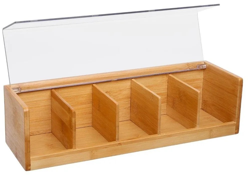 JJA Bambusový organizér na čaj, 5 priehradiek THÉ