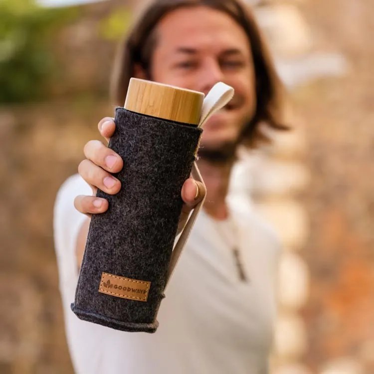 Tmavosivý filcový obal na sklenenú fľašu - Ø 7*21cm / 450ml a 650ml