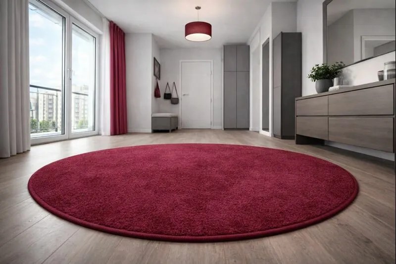 Vopi, Kusový koberec Eton vínovo červený kruh, 400x400 (priemer) kruh, červená, chodba / predsieň