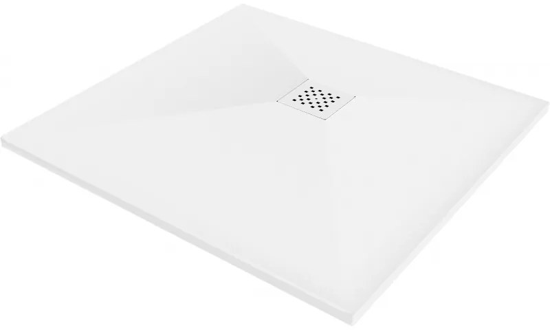 Mexen Stone+, štvorcová vanička z minerálneho kompozitu 90 x 90 cm, biela, biela krytka, 44109090-W