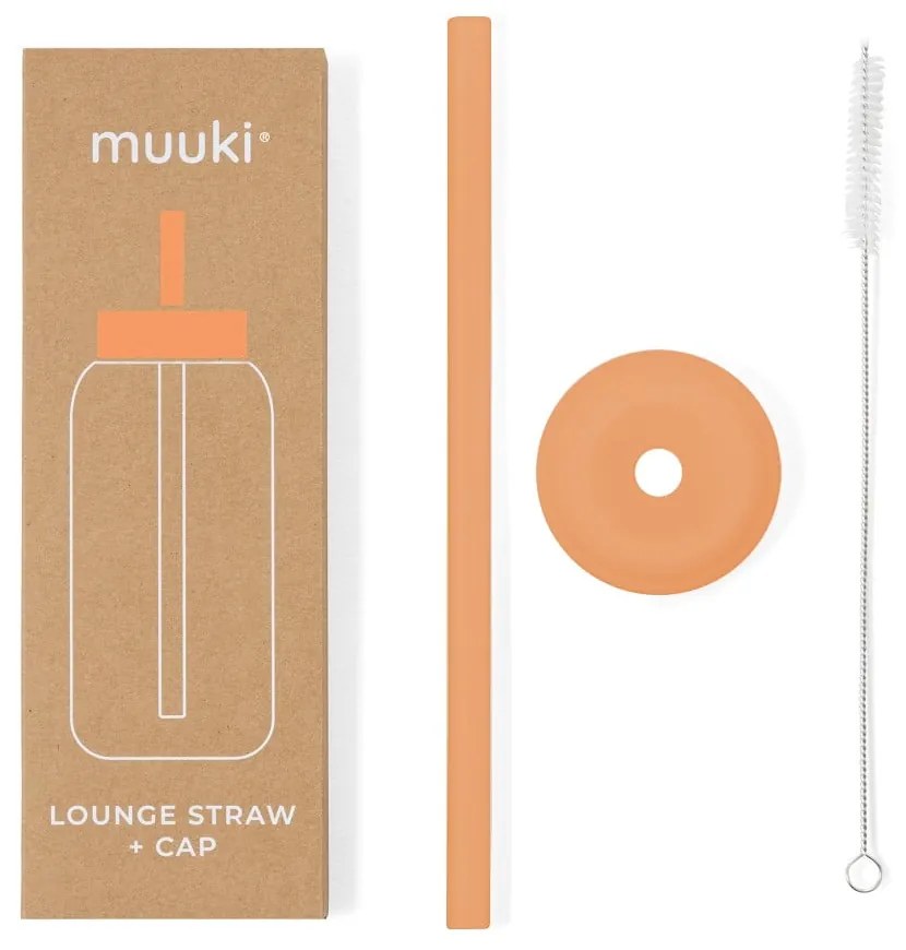 Silikónová slamka s čistiacou kefkou/s viečkom Tropical Papaya – Muuki