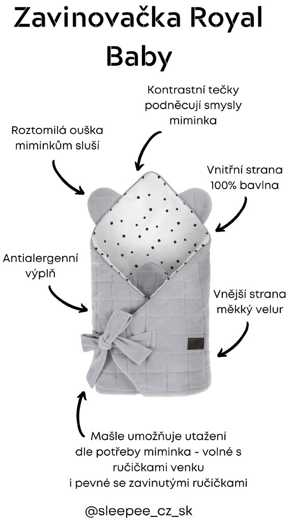 Zamatová zavinovačka ROYAL BABY pre bábätko piesková