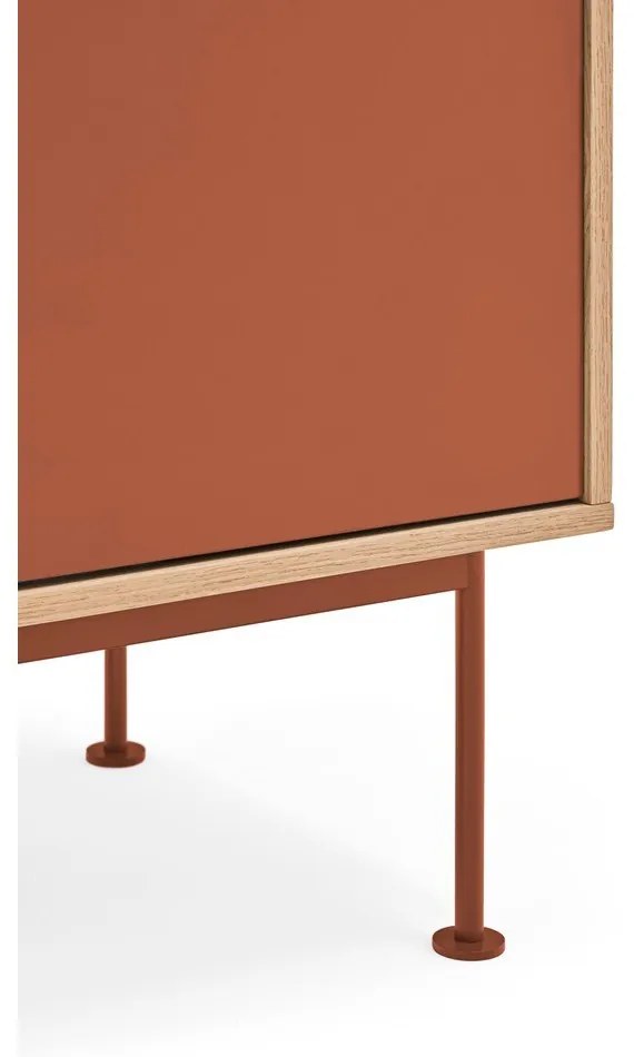 Tehlovočervená komoda v dubovom dekore Teulat Yoko, šírka 180 cm