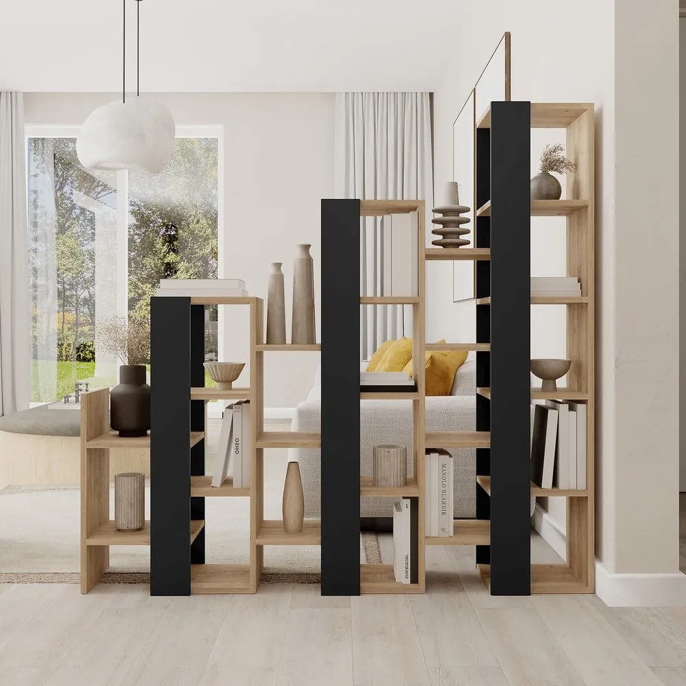 Regál v dekore duba v čierno-prírodnej farbe 158x151 cm Anissa – Marckeric
