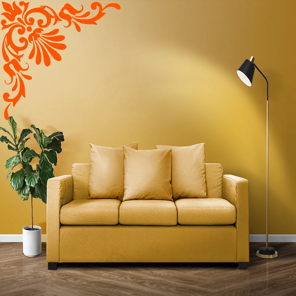 Veselá Stena Samolepka Ornament do rohu Farba: oranžová, Veľkosť: 80 x 80 cm